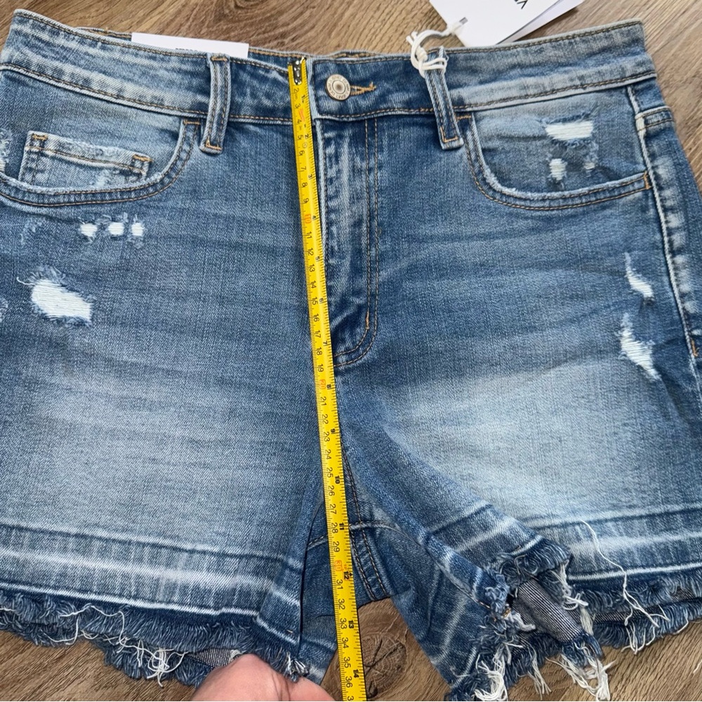 VERVET BY FLYING MONKEY Rebecca Blue Jean Shorts Distressed Frayed Hem High Rise - Picture 12 of 16